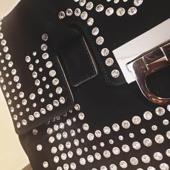 CHARM & LUCK Blk Suede w/Cry. Heart Satchel Vintage NWOT - Picture 12 of 12